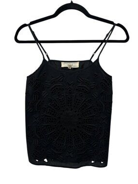 Athé Vanessa Bruno Black Embroidered Cotton Camisole Top With Adjustable Straps